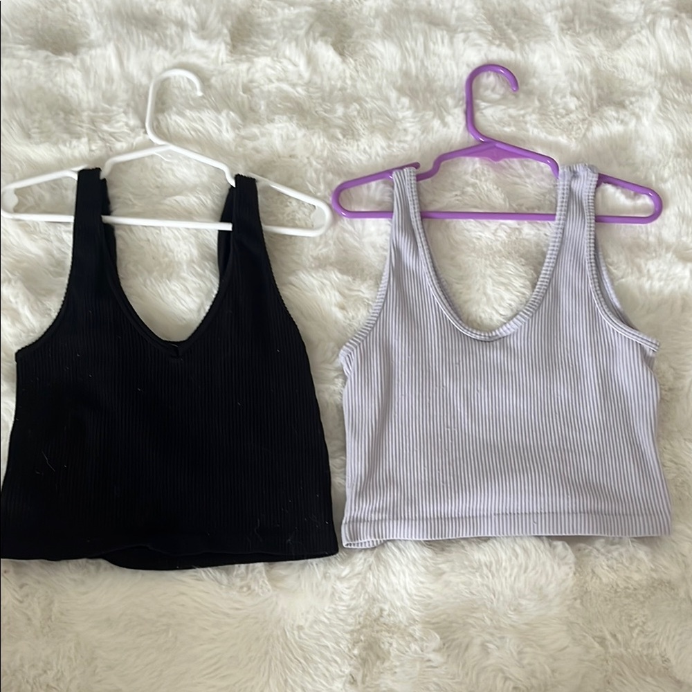 Stylish Black and Gray Ribbed Tank Tops